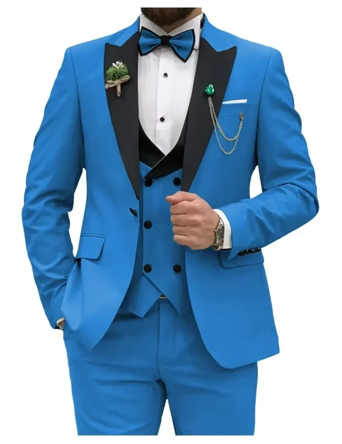 Slim Fit Men Suits Double Breasted Groom Formal Business Male Blazer Set Peak Lapel Party Wedding Tuxedo (Jacket+Vest+Pants)