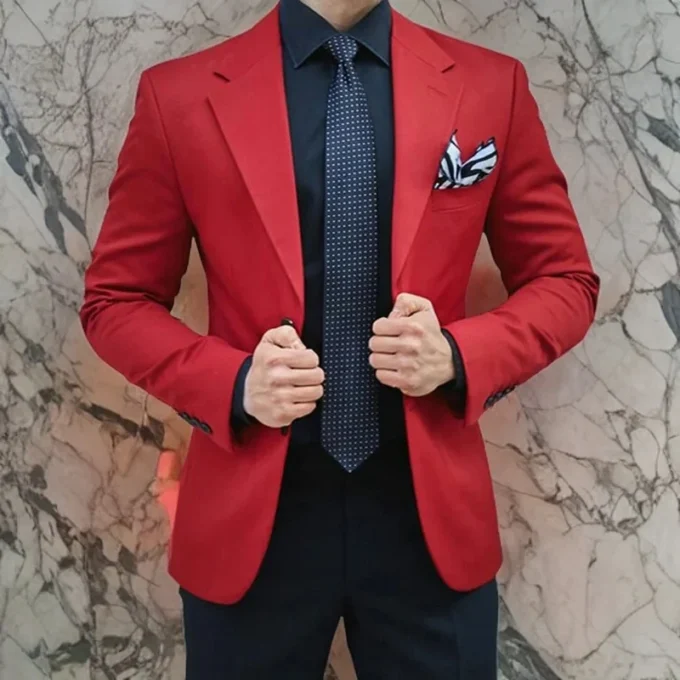 Red Slim Fit Men Wedding Suit Groom Tuxedo 2 Pieces Best Man Blazer Business Suit Handsome Costume Homme Terno Masculino