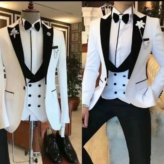 Men's Suits Slim Fit 3 Piece Italian Style Suits for Wedding Groomsmen Groom Tuxedo Jacket with Double Breasted Vest Pants