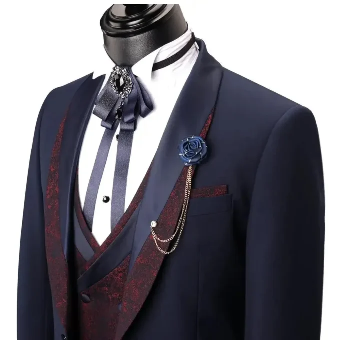 Floral Formal Men Suits 3 Pieces Shawl Lapel Wedding Groom Tuxedo Italian Style Suit Jacket with Vest Pants