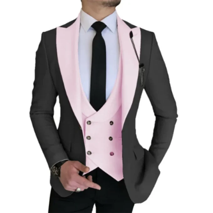 Classic 3 Piece Men Suits Double Breasted Vest Slim Fit Blazer Pants Wedding Groom Tuxedo Western Male Suit Jacket Vest Pants