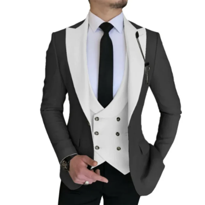 Classic 3 Piece Men Suits Double Breasted Vest Slim Fit Blazer Pants Wedding Groom Tuxedo Western Male Suit Jacket Vest Pants