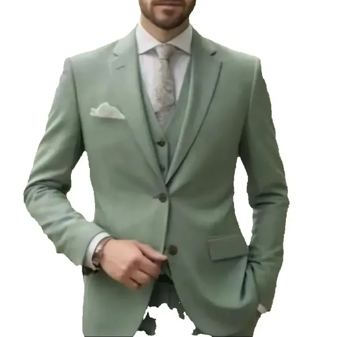 2025 High Quality Mint Green Men Suits for Wedding Single Breasted Notched Lapel Custom Made Slim Fit 3 Piece Jacket Pants Vest
