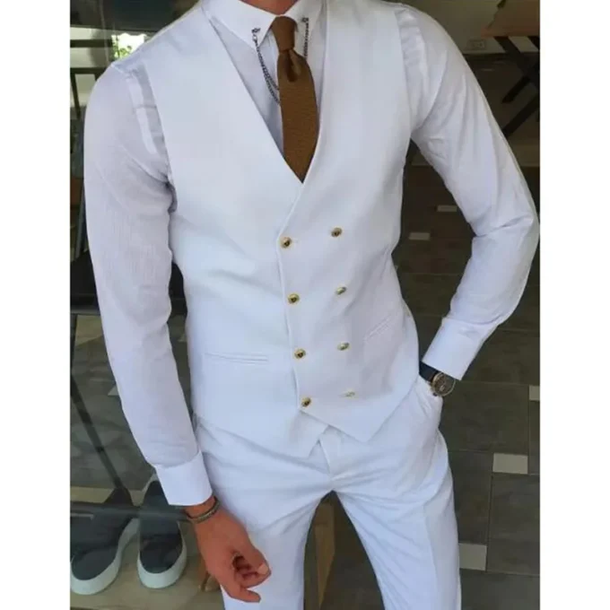 Men's Suits Slim Fit (Jacket+Pants+Vest) Handsome White 3 Piece Groom Tuxedos for Wedding Formal Prom Suit Party Evening Terno