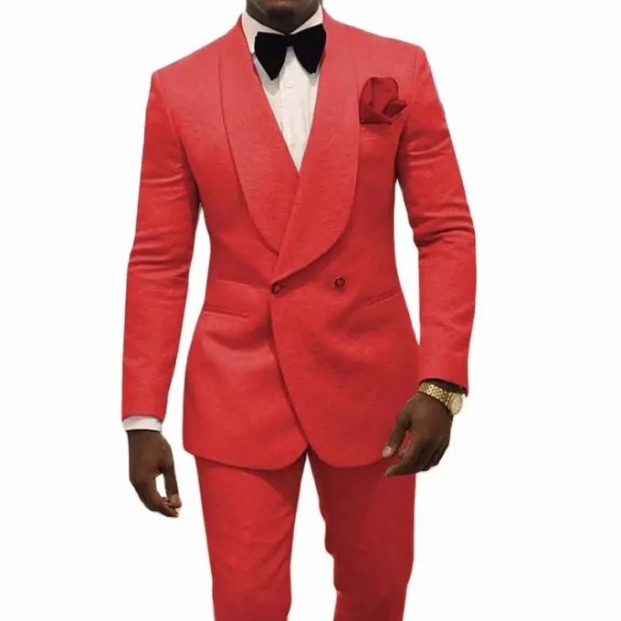 Costume Homme 2 Piece Jacquard Suits for Men Groom Tuxedos Tailor Made Shawl Lapel Groomsmen Wedding Male Suit ( Jacket+Pants )