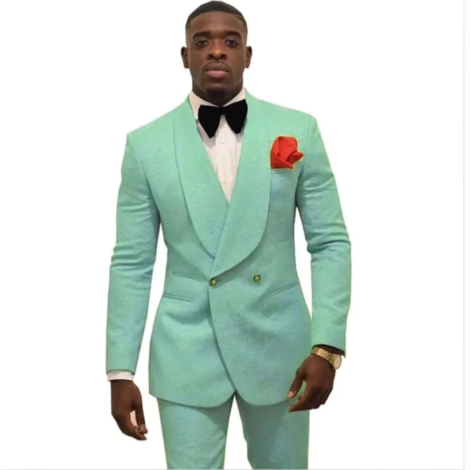 Costume Homme 2 Piece Jacquard Suits for Men Groom Tuxedos Tailor Made Shawl Lapel Groomsmen Wedding Male Suit ( Jacket+Pants )