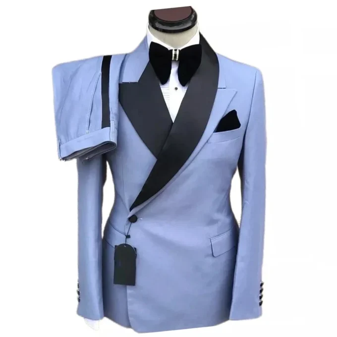 Formal Men Suits Black Peak Lapel Double Breasted Tailor-made Elegant Male Clothing Fashion 2 Piece Jacket Pants Slim Fit Blazer