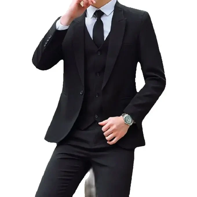 Classic Navy Blue 3 Piece Suits for Men Casual Blazer Set Jacket Pants Vest Fashion Boutique Business Slim Dress Wedding Tuxedo