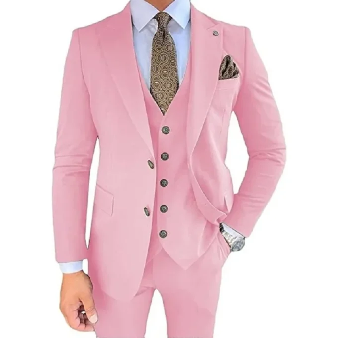 Black Business Formal Royal Blue Pink Peaked Lapel Men Suits 3 Piece Groom Wedding Sets Jacket Vest Trousers Dress Tuxedo Blazer