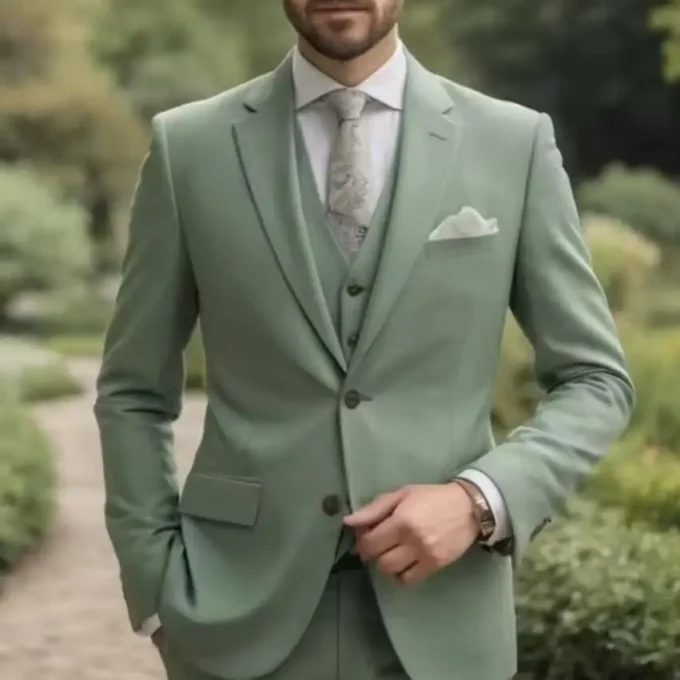 2025 High Quality Mint Green Men Suits for Wedding Single Breasted Notched Lapel Custom Made Slim Fit 3 Piece Jacket Pants Vest