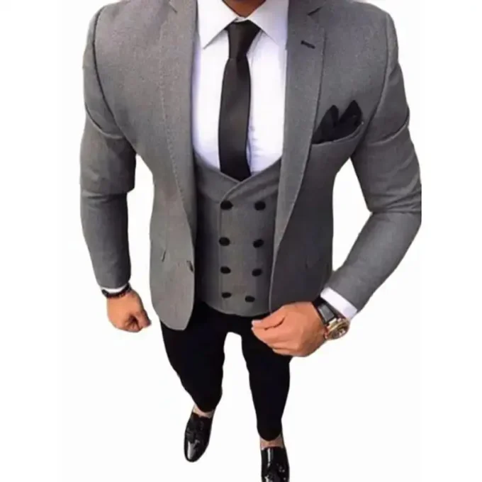 Classic Men Suits 3 Piece 2025 Slim Fit Formal Wedding Prom Gray Tuxedo Groomsmen Wedding Dress Male Suit ( Blazer+Pants+Vest )