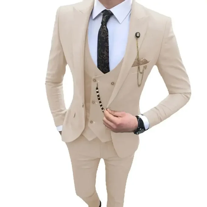 Formal 3 Piece Popular Wedding Men Suit 2025 Slim Fit Double Breasted Vest Groomsmen Best Man Formal Prom Tuxedo Suits for Men