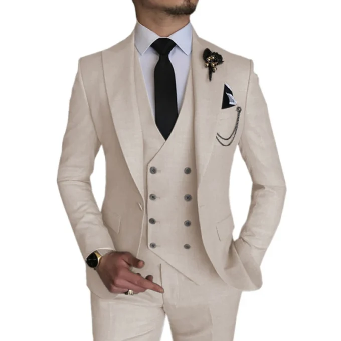 New Fashion Wedding Groom Suits for Men 3 Piece Slim Fit Double Breasted Vest Best Man Formal Party Male Suit Trajes De Hombre