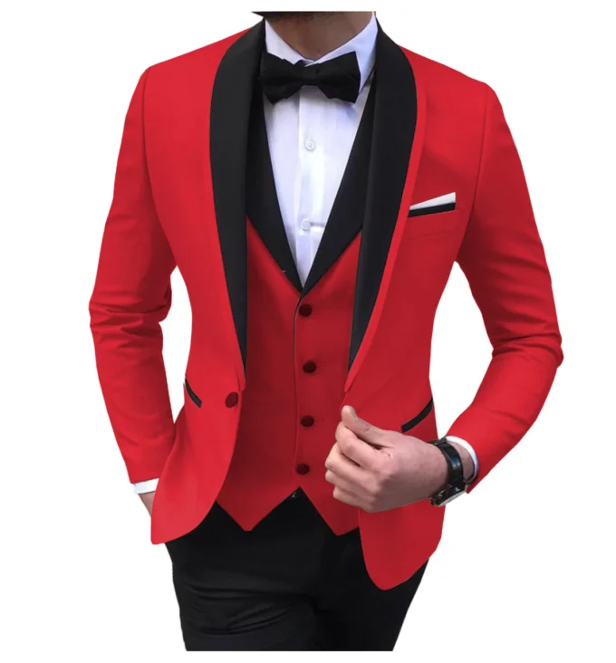 Blue Men Suits 3 Piece Slim Fit Black Shawl Lapel Casual Tuxedos for Wedding Formal Groomsmen Suit Male 2024 (Blazer+Vest+Pants)