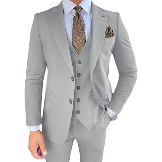 Black Business Formal Royal Blue Pink Peaked Lapel Men Suits 3 Piece Groom Wedding Sets Jacket Vest Trousers Dress Tuxedo Blazer