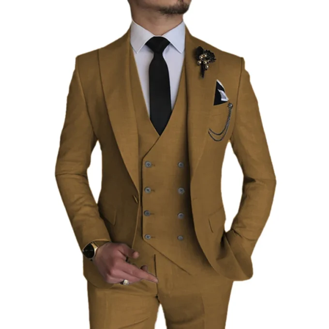 New Fashion Wedding Groom Suits for Men 3 Piece Slim Fit Double Breasted Vest Best Man Formal Party Male Suit Trajes De Hombre