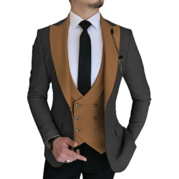 Classic 3 Piece Men Suits Double Breasted Vest Slim Fit Blazer Pants Wedding Groom Tuxedo Western Male Suit Jacket Vest Pants