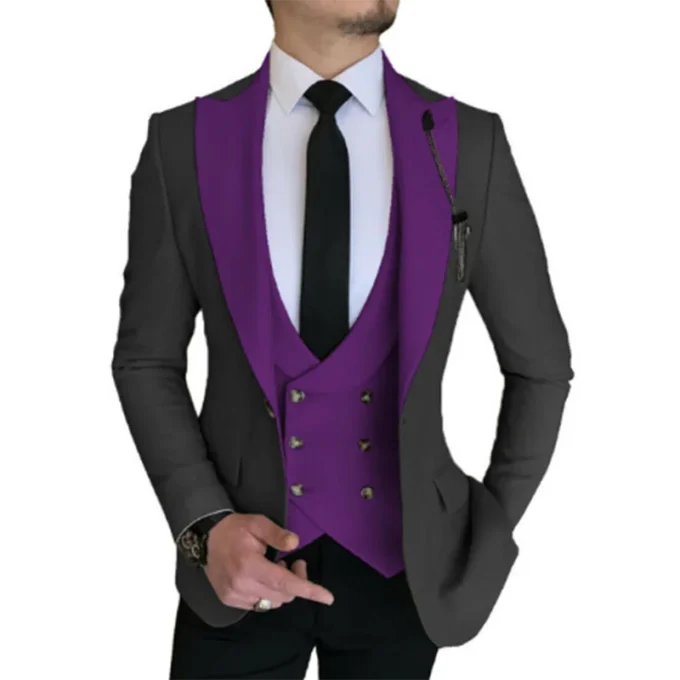 Classic 3 Piece Men Suits Double Breasted Vest Slim Fit Blazer Pants Wedding Groom Tuxedo Western Male Suit Jacket Vest Pants